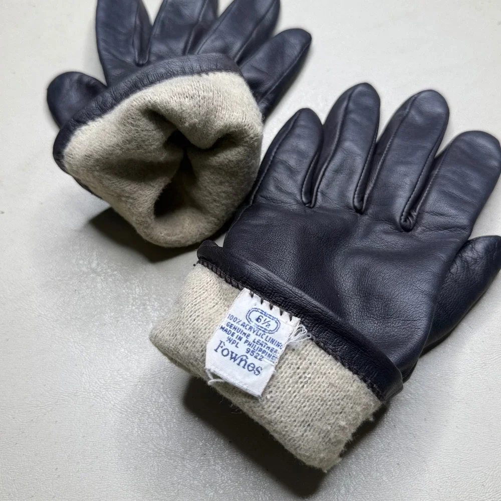 Vintage Fownes Dark Brown Leather Gloves Womens 6.5 Classic Minimalist Retro